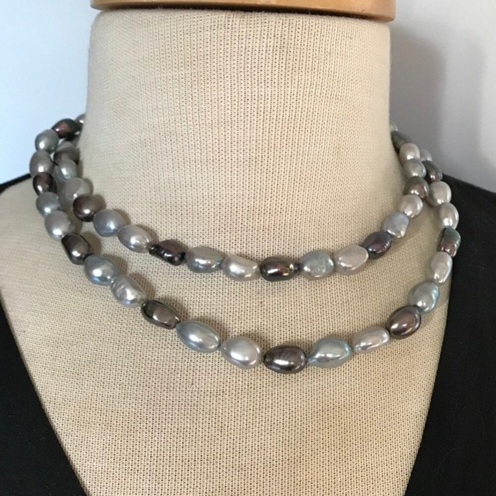 HONORA Baroque Pearl Necklace (black white gray) 34"